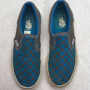 blue and grey checkered vans